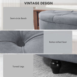 Homcom Semi-Circle Storage Ottoman Bench Tufted Upholstered Grey - thumbnail 6