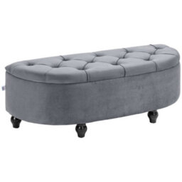 Homcom Semi-Circle Storage Ottoman Bench Tufted Upholstered Grey - thumbnail 2