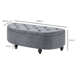 Homcom Semi-Circle Storage Ottoman Bench Tufted Upholstered Grey - thumbnail 3