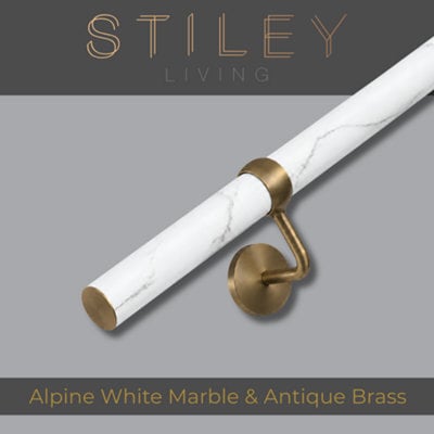 Stiley Living Marble Effect/antique Brass Stair Handrail Kit 3.6M, Wall Mounted Banister Rail, 10Yr Guarantee - image 1