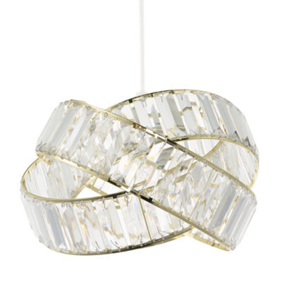 Happy Homewares Modern Three Ring Gold Pendant Shade With Transparent Acrylic Prisms - image 1