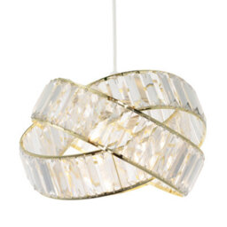 Happy Homewares Modern Three Ring Gold Pendant Shade With Transparent Acrylic Prisms - thumbnail 2