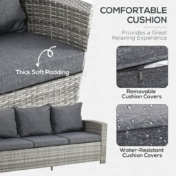 Outsunny 6Pcs Rattan Sofa Set Coffee Table Footstool Outdoor W/ Cushion - thumbnail 5
