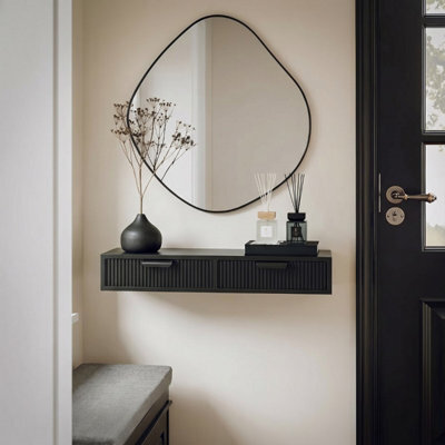 Ohs Ribbed 2-Drawer Floating Shelves Wall Mounted Storage Shelf - Black - image 1