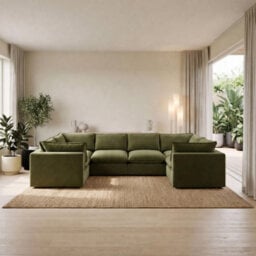 Furniturebox Uk Echo Green Linen-Look Fabric 5 Seater U-Shaped Modular Corner Sofa - thumbnail 2