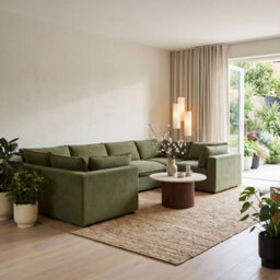 Furniturebox Uk Echo Green Linen-Look Fabric 5 Seater U-Shaped Modular Corner Sofa - thumbnail 5
