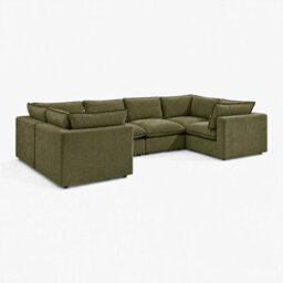 Furniturebox Uk Echo Green Linen-Look Fabric 5 Seater U-Shaped Modular Corner Sofa - thumbnail 6