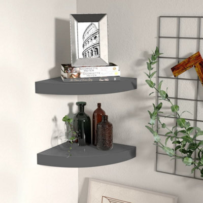 Vidaxl Floating Corner Shelves 2 Pcs High Gloss Grey 25X25X3.8 Cm Mdf - image 1