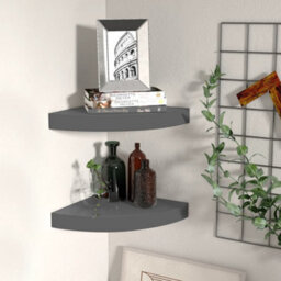 Vidaxl Floating Corner Shelves 2 Pcs High Gloss Grey 25X25X3.8 Cm Mdf - thumbnail 1