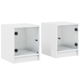 Berkfield Bedside Cabinets With Glass Doors 2 Pcs White 35X37X42 Cm - thumbnail 2