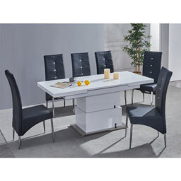 Furniture in Fashion Elgin Convertible White Gloss Dining Table 6 Vesta Black Chairs