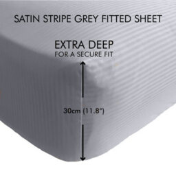 Catherine Lansfield Bedroom Satin Stripe 300 Thread Count Fitted Sheet 30Cm Depth Grey - thumbnail 2