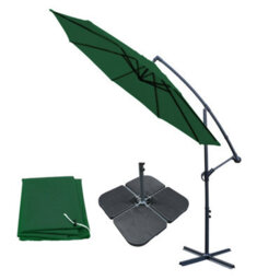 Sundaze 3M Green Cantilever Banana Parasol Crank Handle Patio Garden Umbrella With Base Weights & Cover - thumbnail 1