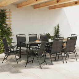 Berkfield Folding Garden Chairs 8 Pcs Melange Grey Steel And Textilene - thumbnail 4