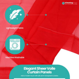 "Neel Blue Voile Curtains Slot Top, 2 Curtains, Red - 56"" Width X 54"" Drop" - thumbnail 4