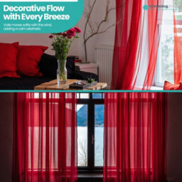 "Neel Blue Voile Curtains Slot Top, 2 Curtains, Red - 56"" Width X 54"" Drop" - thumbnail 7