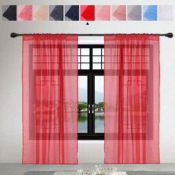 "Neel Blue Voile Curtains Slot Top, 2 Curtains, Red - 56"" Width X 54"" Drop"