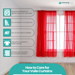 "Neel Blue Voile Curtains Slot Top, 2 Curtains, Red - 56"" Width X 54"" Drop" - thumbnail 3