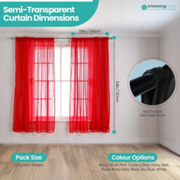 "Neel Blue Voile Curtains Slot Top, 2 Curtains, Red - 56"" Width X 54"" Drop" - thumbnail 2