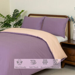 MHG Living Reversible 100% Cotton Duvet Cover Set With Pillowcases - Soft & Breathable Purple Bedding, Button Closure - Double - thumbnail 5