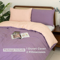 MHG Living Reversible 100% Cotton Duvet Cover Set With Pillowcases - Soft & Breathable Purple Bedding, Button Closure - Double - thumbnail 2