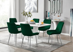 Furniturebox Imperia White High Gloss 6 Seater Dining Table With Structural 2 Plinth Column Legs 6 Green Velvet Silver Leg Pesaro Chairs - thumbnail 1