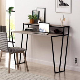 Fwstyle Home Office Modern Student Study Desk Mocha Grey Black Metal Frame - thumbnail 1