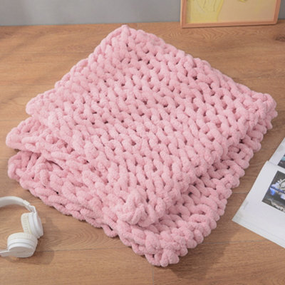 Living And Home Pink Soft Handwoven Knitted Chenille Blanket For Couch And Bed 100Cm L X 80Cm W - image 1