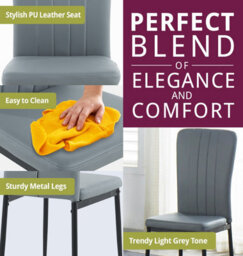 Hallowood Furniture Cullompton Dining Chair With Light Grey Faux Leather And Black Legs X 4 - thumbnail 5