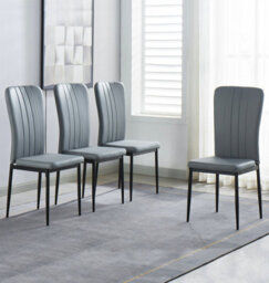 Hallowood Furniture Cullompton Dining Chair With Light Grey Faux Leather And Black Legs X 4 - thumbnail 1