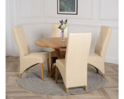 That's Furniture Oregon Round Oak Dining Table And 4 Chairs Dining Set With Lola Ivory Leather Chairs - thumbnail 3