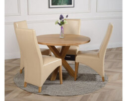 That's Furniture Oregon Round Oak Dining Table And 4 Chairs Dining Set With Lola Ivory Leather Chairs - thumbnail 2
