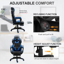 Vinsetto Gaming Chair Ergonomic Manual Reclining Gamer Chair Footrest Blue - thumbnail 4