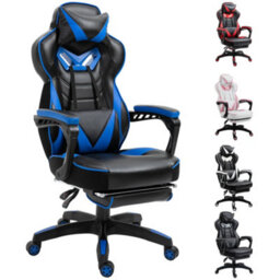 Vinsetto Gaming Chair Ergonomic Manual Reclining Gamer Chair Footrest Blue - thumbnail 2