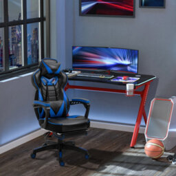 Vinsetto Gaming Chair Ergonomic Manual Reclining Gamer Chair Footrest Blue - thumbnail 1