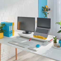 Leitz Ergo Cosy Adjustable Ergonomic Portable Laptop Standing Desk Converter With Sliding Tray 800 X 420mm For Home Office In Grey - thumbnail 7