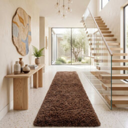 Oxford Homeware Shaggy Rug Anti-Slip Washable Soft Fluffy Living Room And Bedroom Rug (Brown, 80X150Cm) - thumbnail 1