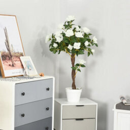 Artificial Rose With 21 Flowers, Cement Pot Filled With Moss, Uv - Resistant Artificial Plant Made Of Plastic And Fabric - thumbnail 3