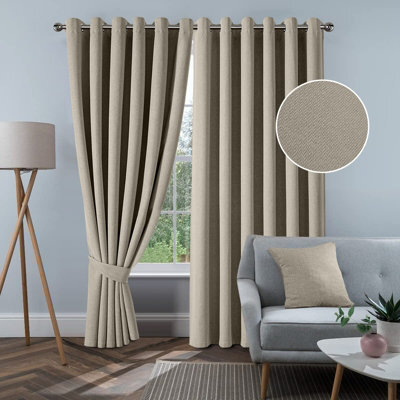 Aspire Homeware Mink Linen 100% Blackout Curtain-Thermal Insulated Eyelet Room Darkening Window Curtain Pair (W)168Cmx(D)183Cm - image 1