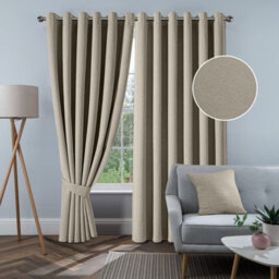 Aspire Homeware Mink Linen 100% Blackout Curtain-Thermal Insulated Eyelet Room Darkening Window Curtain Pair (W)168Cmx(D)183Cm