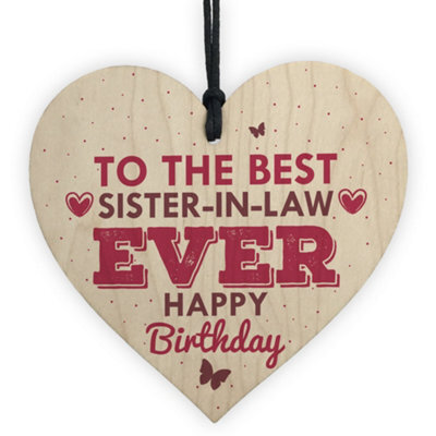 Red Ocean Handmade Best Sister In Law Wooden Heart Shabby Chic Birthday Gifts For Her Friendship Sign - image 1
