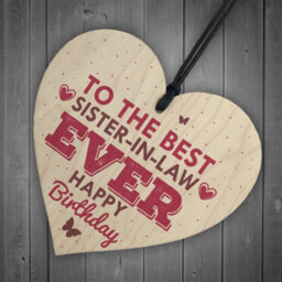 Red Ocean Handmade Best Sister In Law Wooden Heart Shabby Chic Birthday Gifts For Her Friendship Sign - thumbnail 6