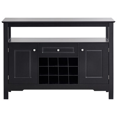 Wyld And Coco Black Mdf Sideboard, Glass Fronts, 2 Doors, Wine Rack, Mediterranean Style - image 1