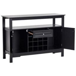 Wyld And Coco Black Mdf Sideboard, Glass Fronts, 2 Doors, Wine Rack, Mediterranean Style - thumbnail 5