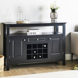 Wyld And Coco Black Mdf Sideboard, Glass Fronts, 2 Doors, Wine Rack, Mediterranean Style - thumbnail 2
