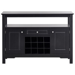 Wyld And Coco Black Mdf Sideboard, Glass Fronts, 2 Doors, Wine Rack, Mediterranean Style - thumbnail 1