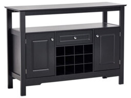 Wyld And Coco Black Mdf Sideboard, Glass Fronts, 2 Doors, Wine Rack, Mediterranean Style - thumbnail 3