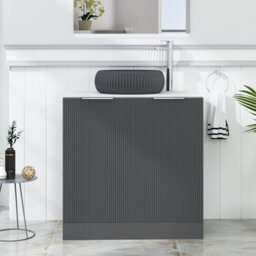 Royal Bathrooms Evora 800mm Graphite Grey Fluted Floor Standing Countertop Vanity Unit 2 Door With Milan Black Basin - thumbnail 1