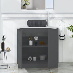 Royal Bathrooms Evora 800mm Graphite Grey Fluted Floor Standing Countertop Vanity Unit 2 Door With Milan Black Basin - thumbnail 3