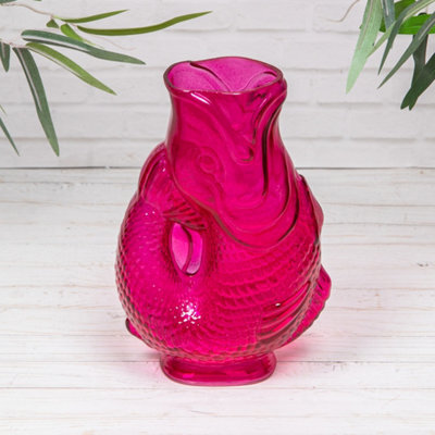 Annibells Glass Fish Gluggle Jug Vase Blue Orange Green Pink - Pink (25479)